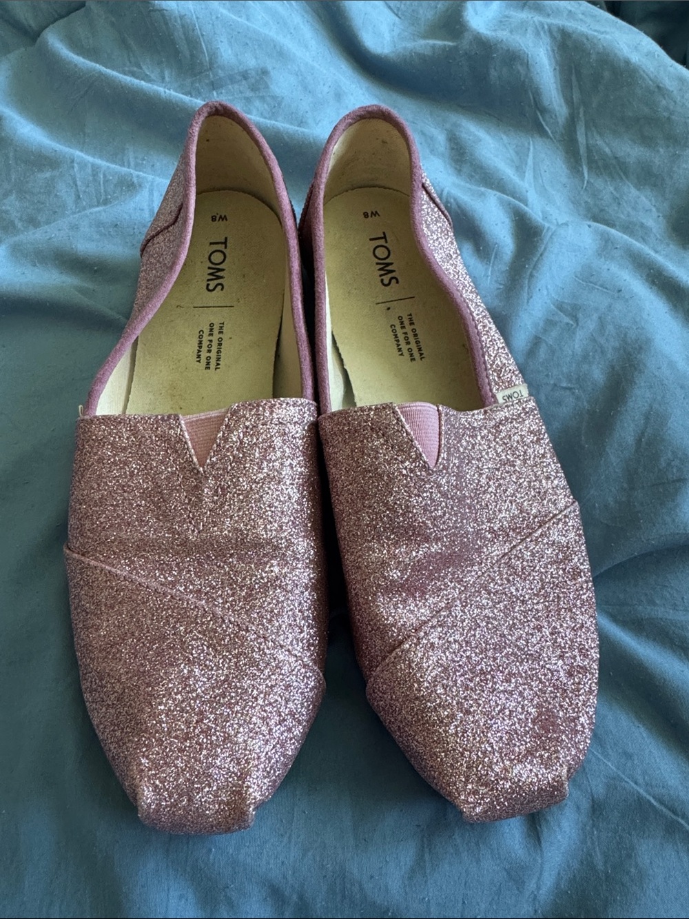 TOMS Rose Pink Glitter Slip-On Flats